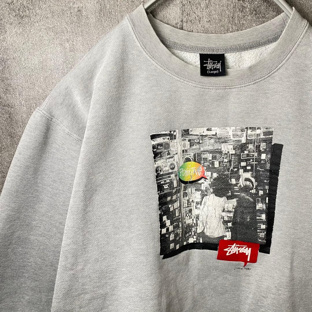 Old Stussy 紺タグ ラスタ調プリント スウェット L グレー 90S