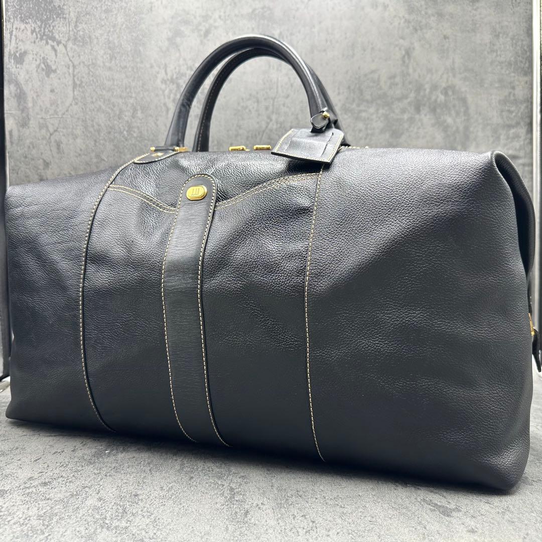 美品 ダンヒル オールレザー ボストンバッグ ハンド 黒 トラベル ネームタグ