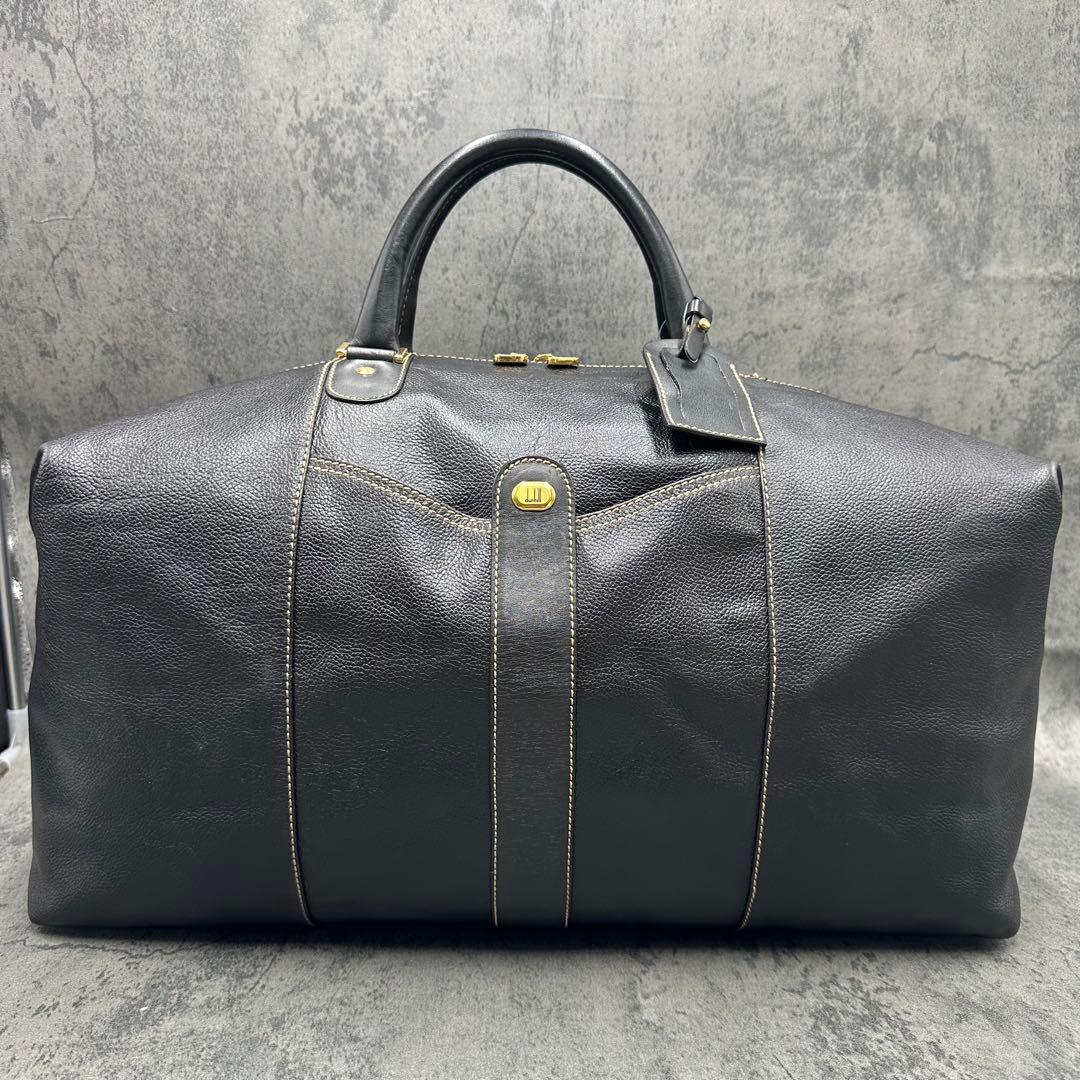 美品 ダンヒル オールレザー ボストンバッグ ハンド 黒 トラベル ネームタグ