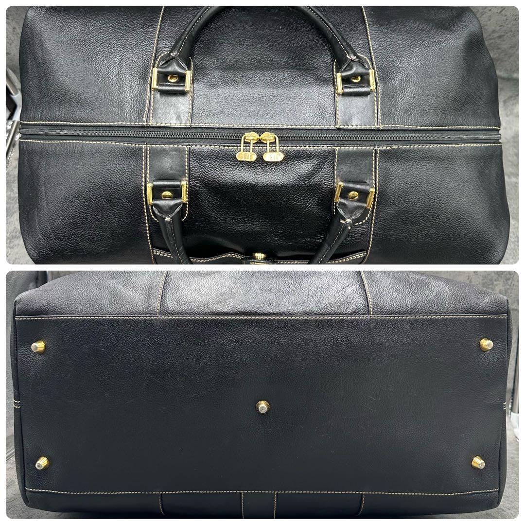 美品 ダンヒル オールレザー ボストンバッグ ハンド 黒 トラベル ネームタグ