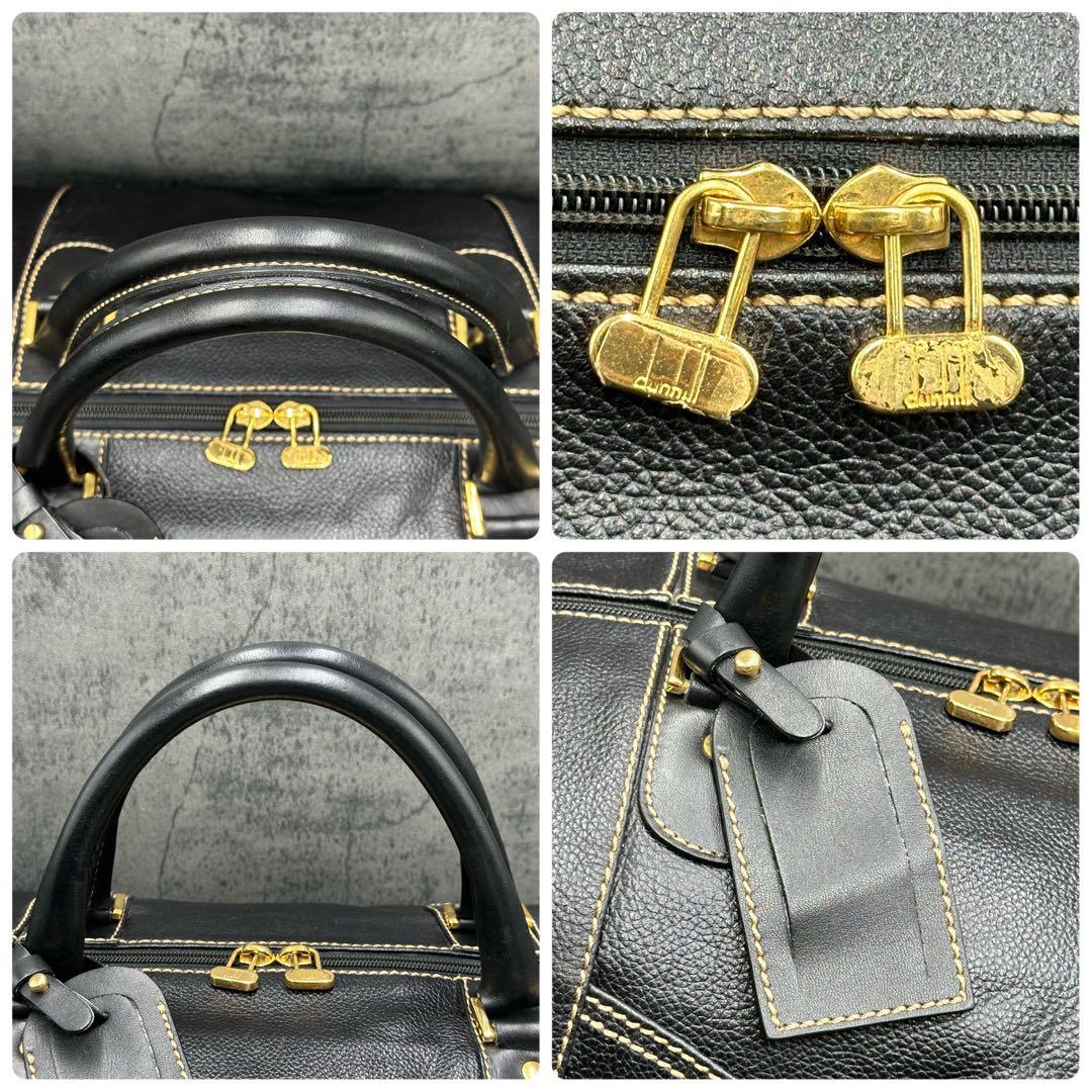 美品 ダンヒル オールレザー ボストンバッグ ハンド 黒 トラベル ネームタグ