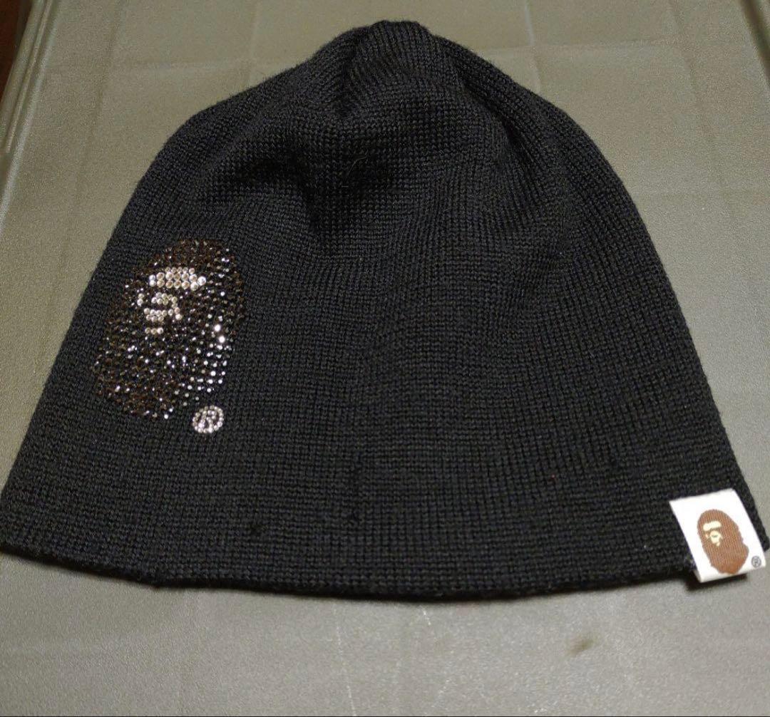 BAPE　スワロフスキー ビーニー　ニット帽　黒