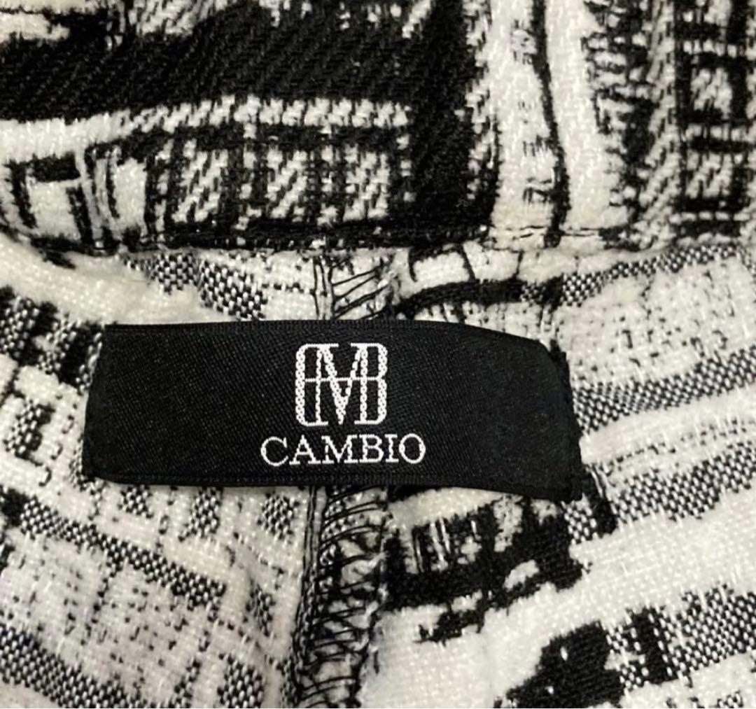 【新品未使用】CAMBIO カンビオ テーパードパンツ アンクル 総柄 白黒 S