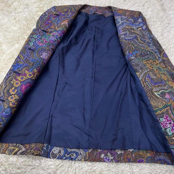 レオナール 大きいサイズ 金ボタン ペイズリー シルク混ノーカラー スーツ XL