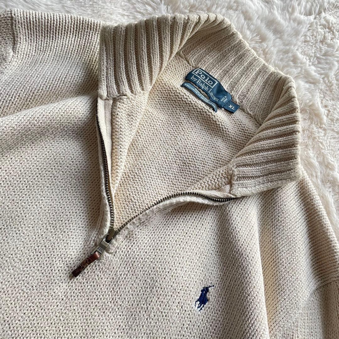 希少　美品　ポロバイラルフローレン　XL ハーフジップニット　コットン　ポニー