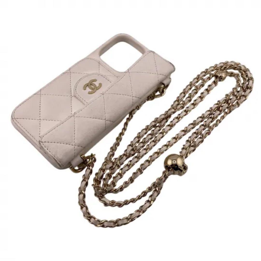 シャネル ラムスキン ココマーク マトラッセ チェーン iPhone14pro