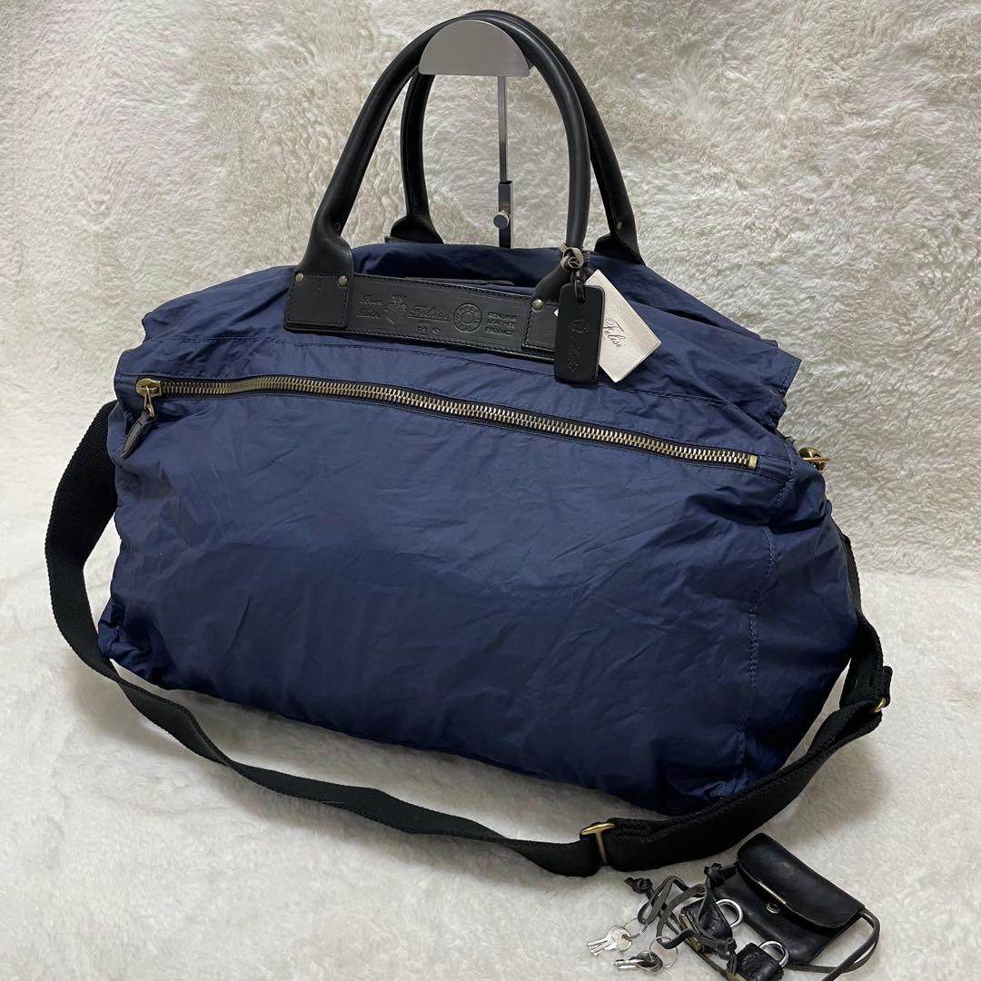 【美品】フェリージ P3 ボストンバッグ ナイロン レザー ネイビーブルー 黒