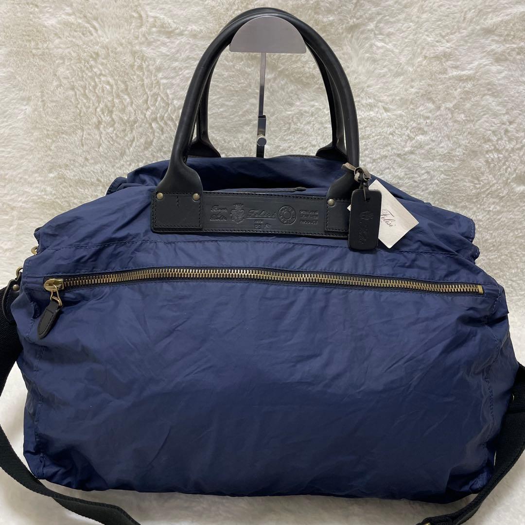 【美品】フェリージ P3 ボストンバッグ ナイロン レザー ネイビーブルー 黒