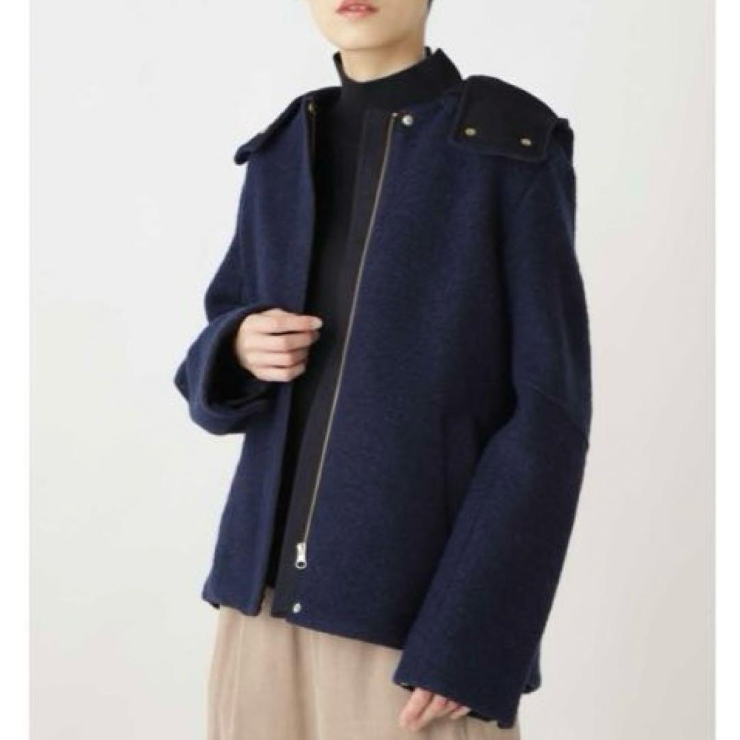極美品 ヒューマンウーマン スライバーブルゾン 紺 イタリア産ウール アウター