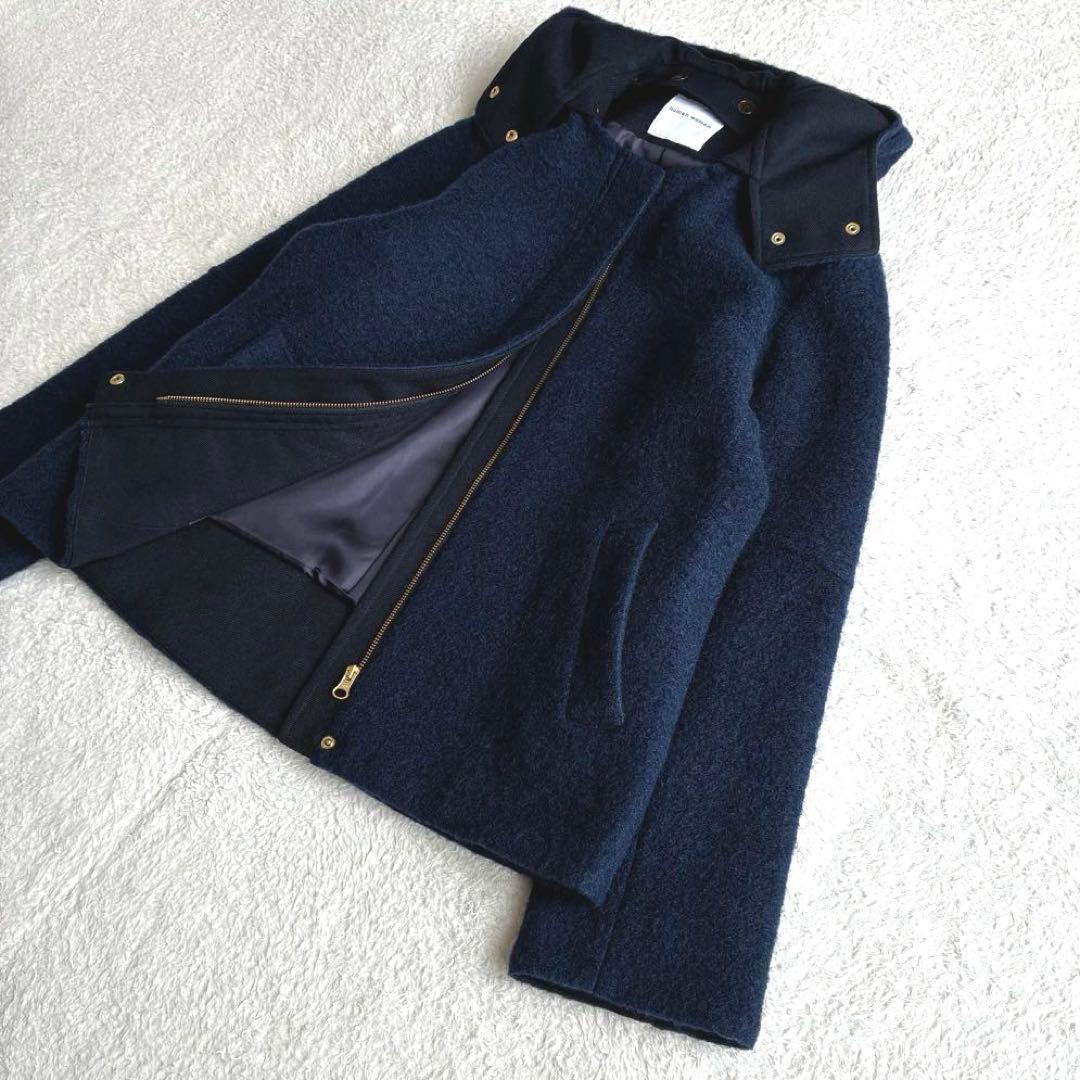 極美品 ヒューマンウーマン スライバーブルゾン 紺 イタリア産ウール アウター