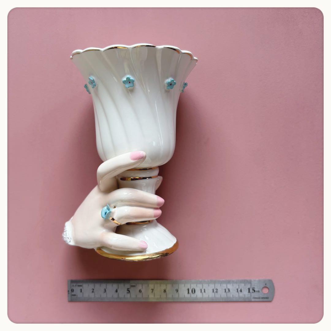 ヴィンテージ　アメリカ製　ハンドモチーフ　花瓶　フラワーベース