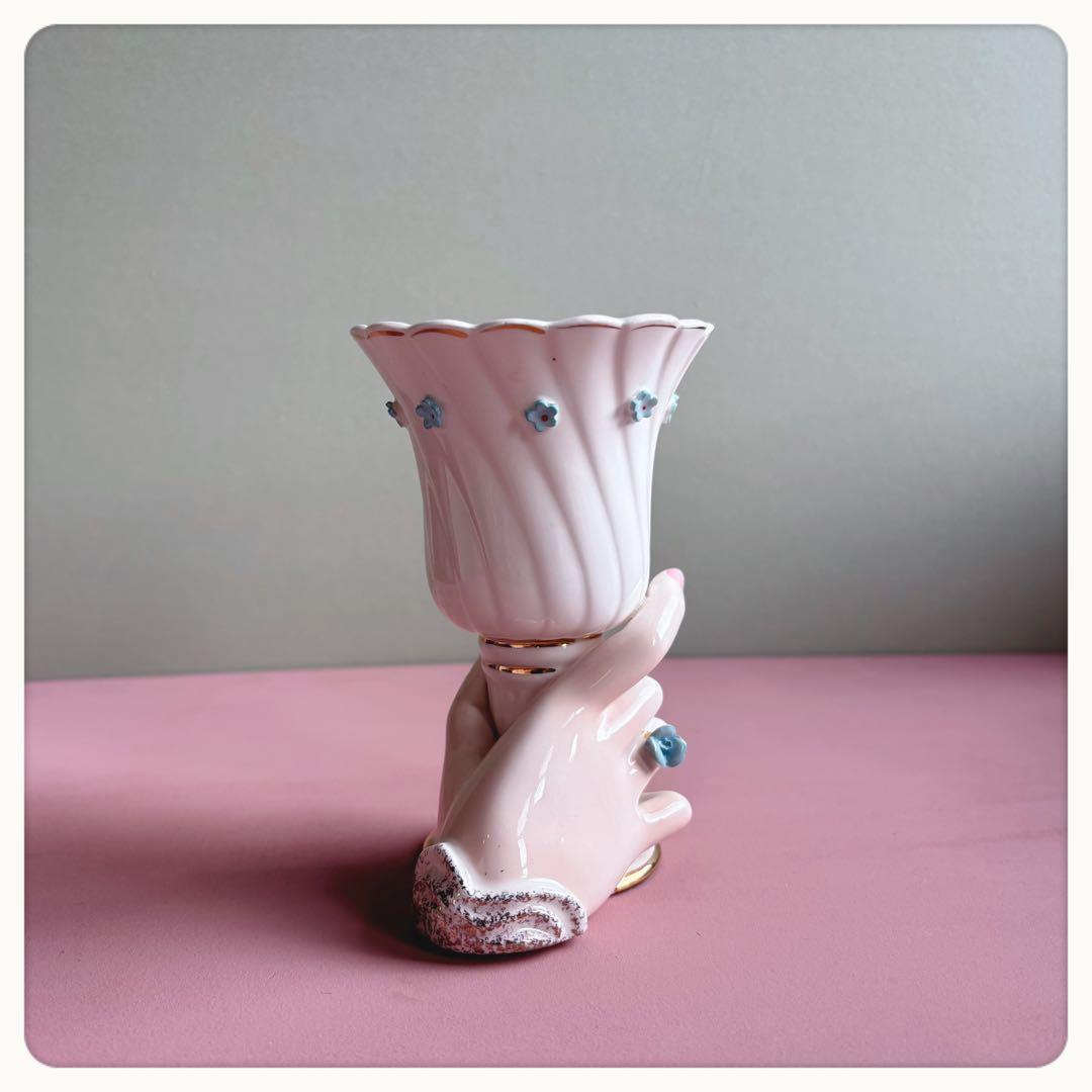 ヴィンテージ　アメリカ製　ハンドモチーフ　花瓶　フラワーベース