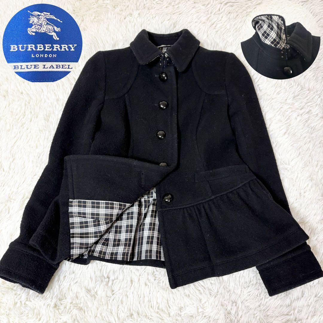 【人気】 バーバリーブルーレーベル フリル ウールコート 38 ブラック