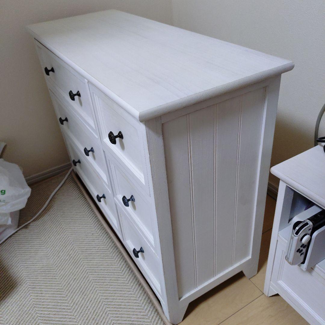 ホワイト木製ローチェスト 6引き出し