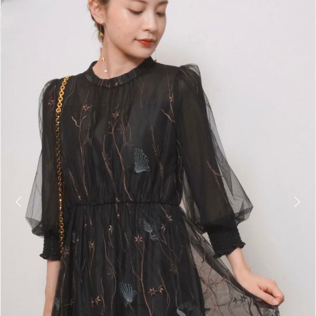 Callarus スタンドカラー刺繍レースワンピースドレス M オケージョン