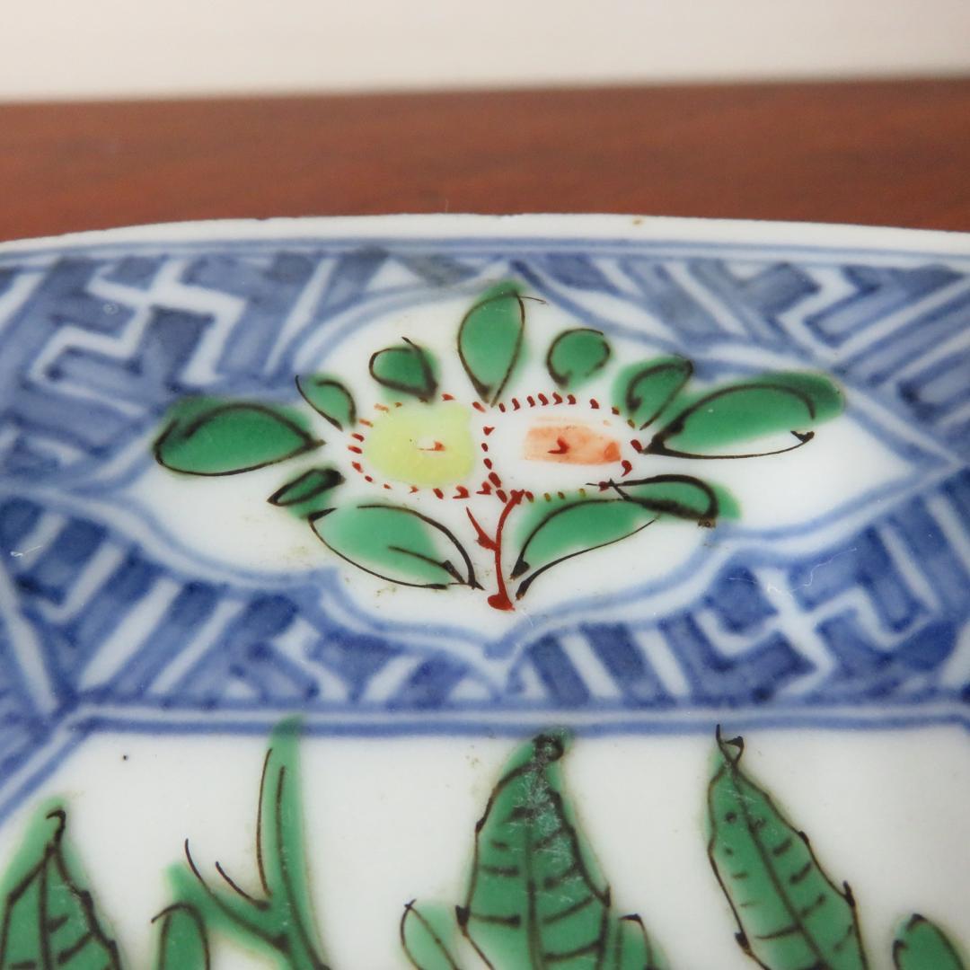 六角皿 2枚 色絵付 ザクロ セミ 染付 変形皿 蔵出し初荷 極美品 その2