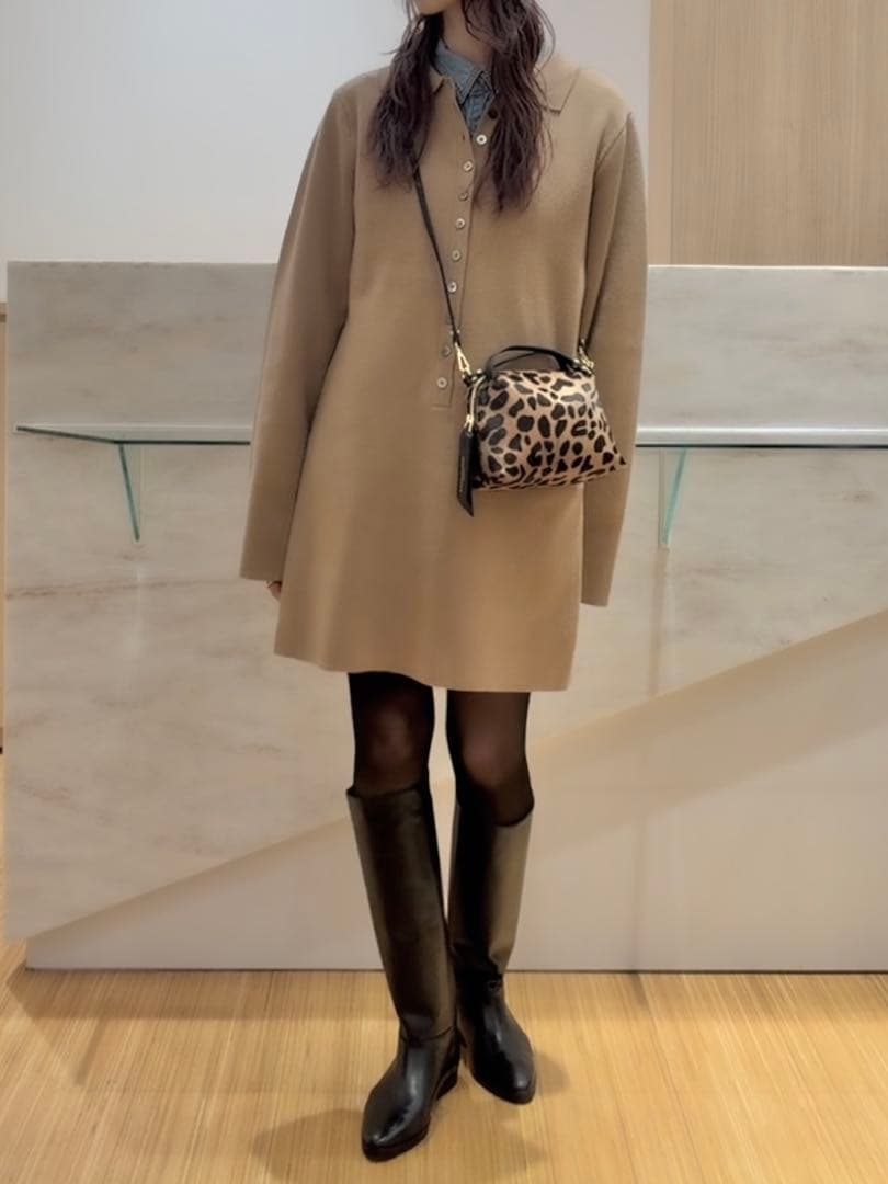 【美品】スピックアンドスパン/ポロシャツチュニックニットワンピ