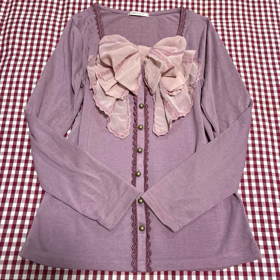 美品　axesfemmアクシーズ　BIGリボン　ピンクラベンダー長袖トップス