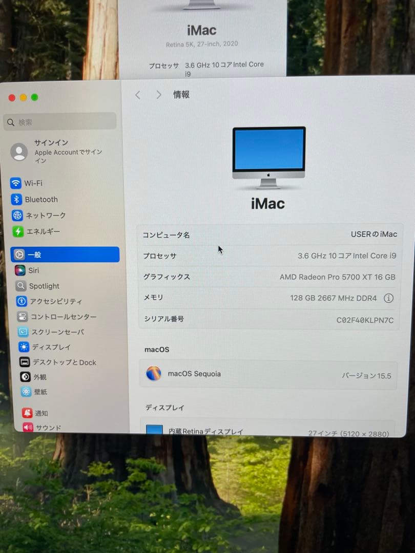 Macデスクトップ iMac27inch i9 128GB SSD2TB RP5700XT 16GB