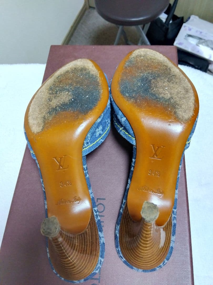 Louis Vuitton モノグラム デニムリボンミュール 22cm