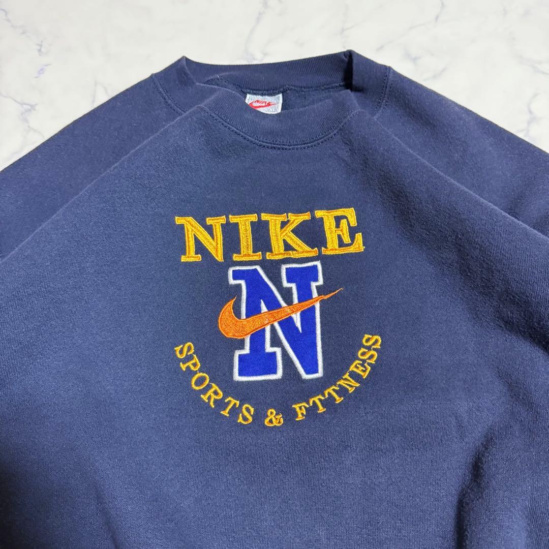 90's NIKE ナイキ USA製 スウェット トレーナー 刺繍ロゴ ネイビー