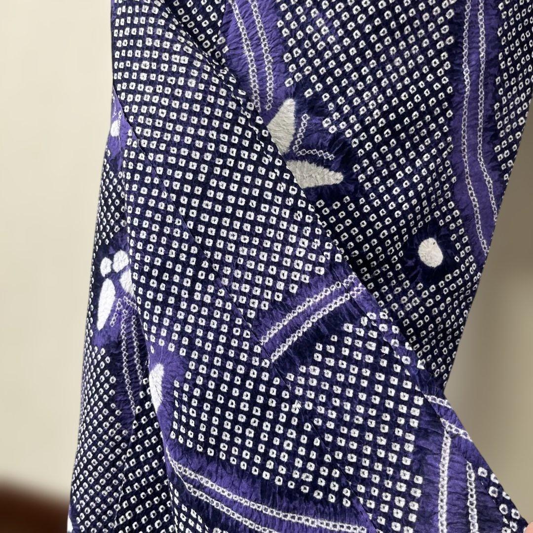 a-06 有松絞り　浴衣　紫　蝶々　裄68 良品