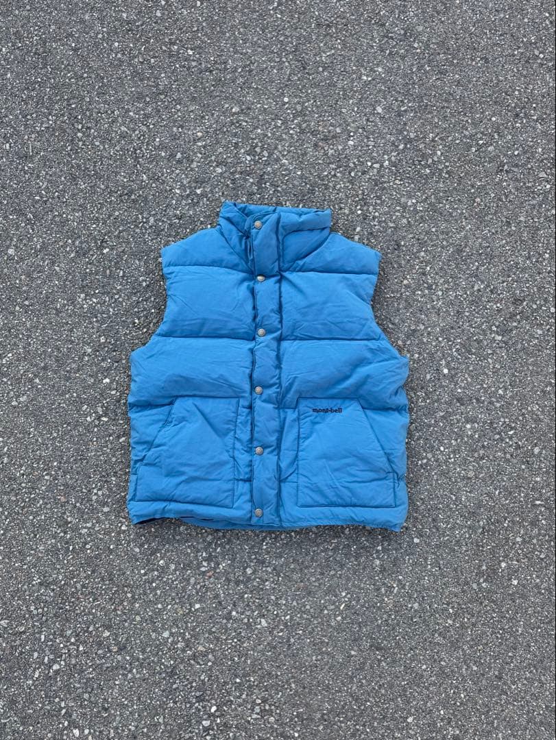 90s old mont-bell モンベル ダウンベスト ブルー 青 赤タグ