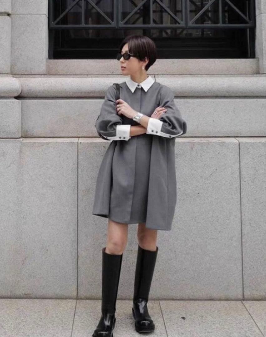 正規品♡machatt ダブルクロスバイカラーワンピース グレー