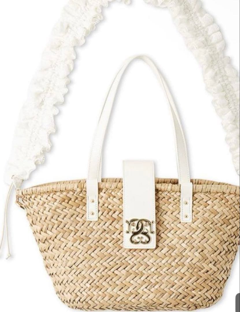 【美品】SNIDEL コットンレースショルダー付き かごバッグ ホワイト
