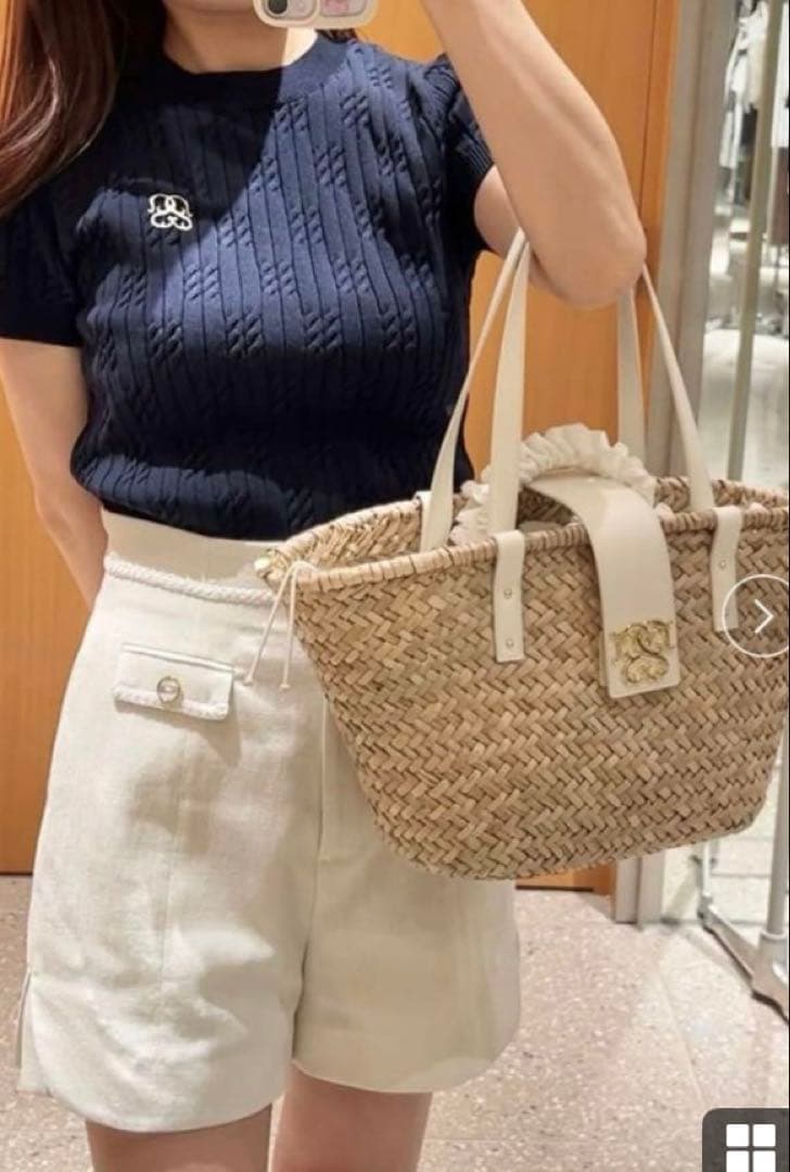 【美品】SNIDEL コットンレースショルダー付き かごバッグ ホワイト