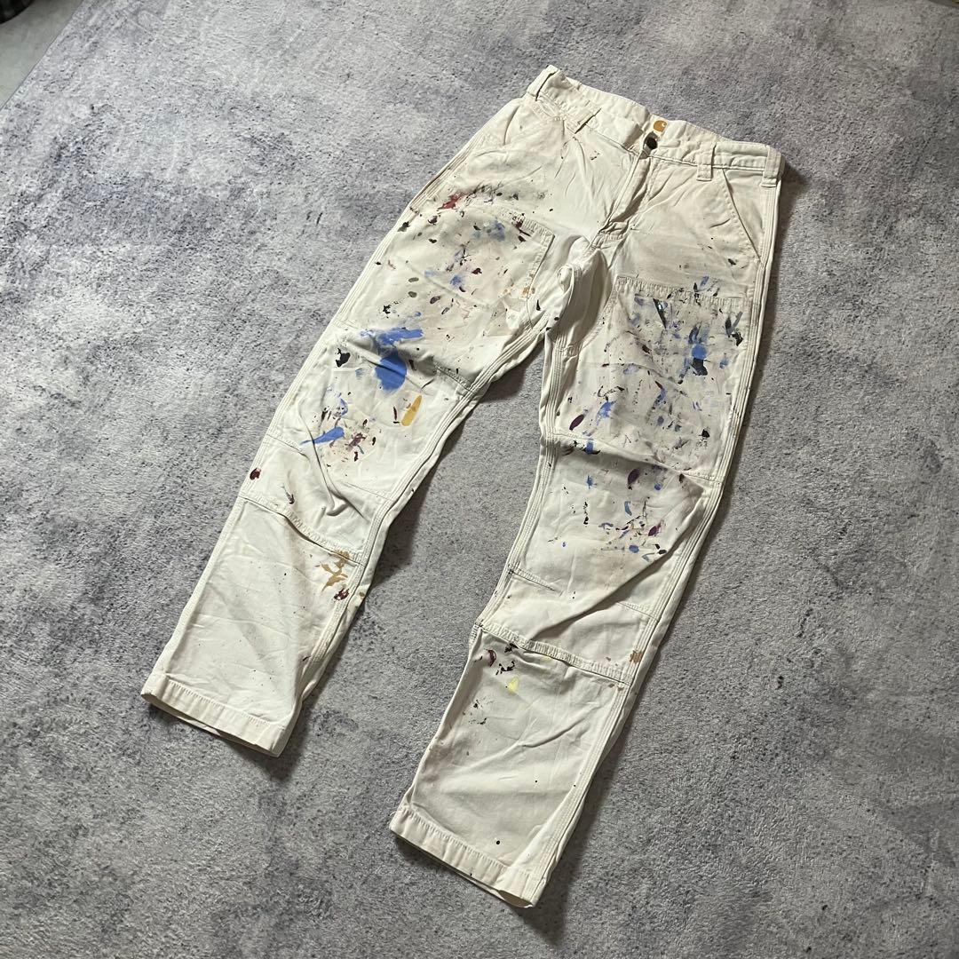 00sCarharttダブルニーカーハートダック地ホワイトペインターパンツ派手