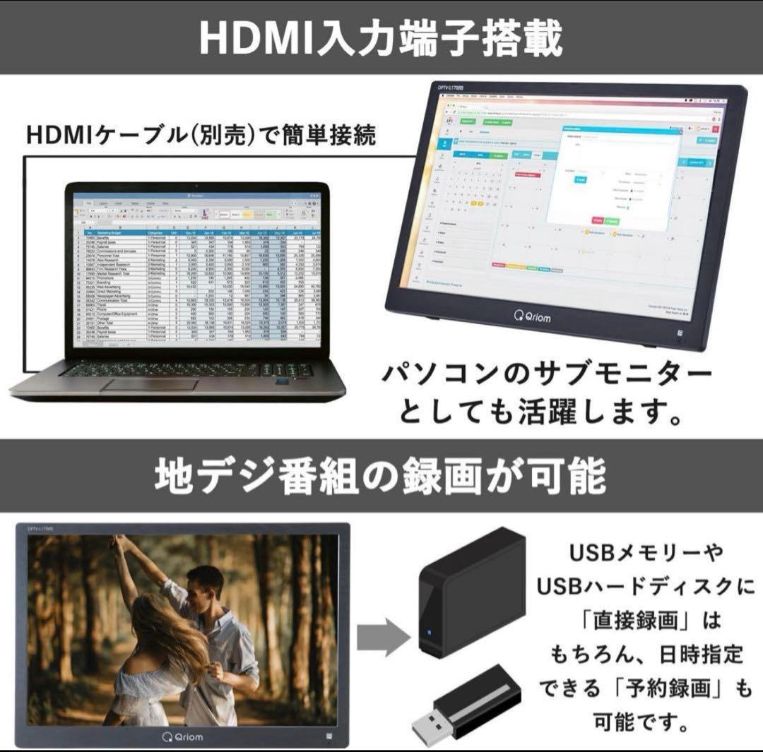 山善 ポータブル テレビ 17インチ 小型テレビ DPTV-L170(B)