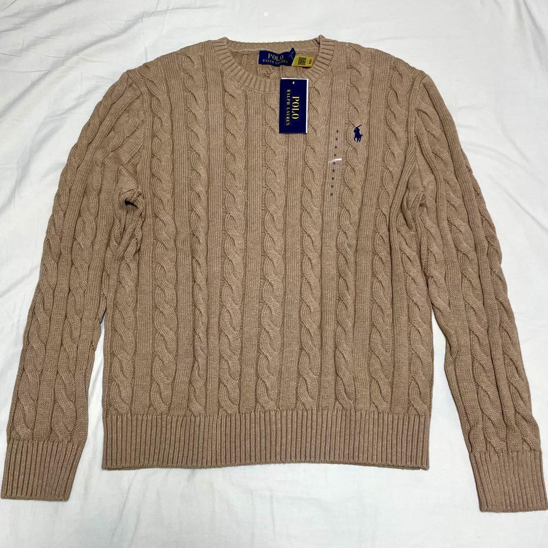 【新品正規品】ポロラルフローレン メンズケーブルニット キャメルＳベージュ人気色
