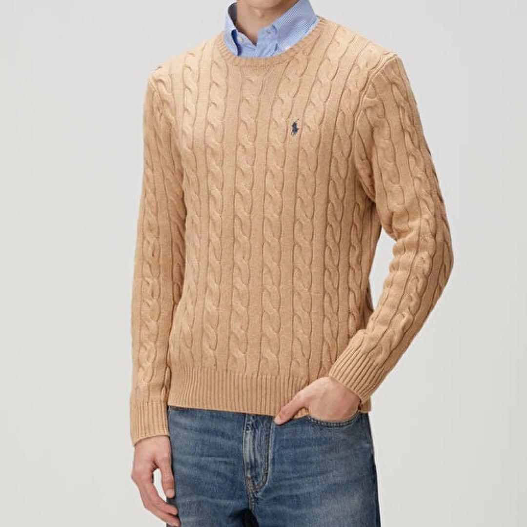 【新品正規品】ポロラルフローレン メンズケーブルニット キャメルＳベージュ人気色