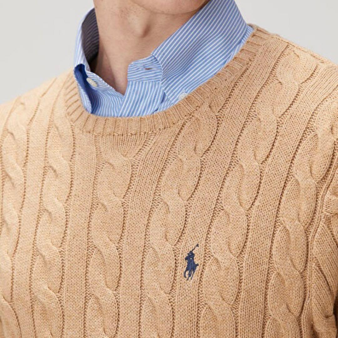【新品正規品】ポロラルフローレン メンズケーブルニット キャメルＳベージュ人気色