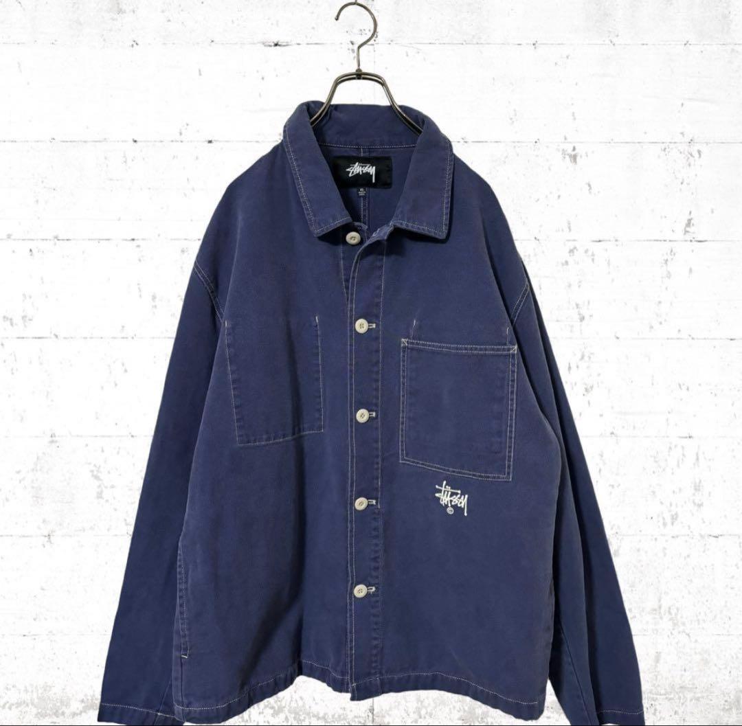 stussy ショップコート　カバーオールジャケット　ロゴ入り　XLサイズ