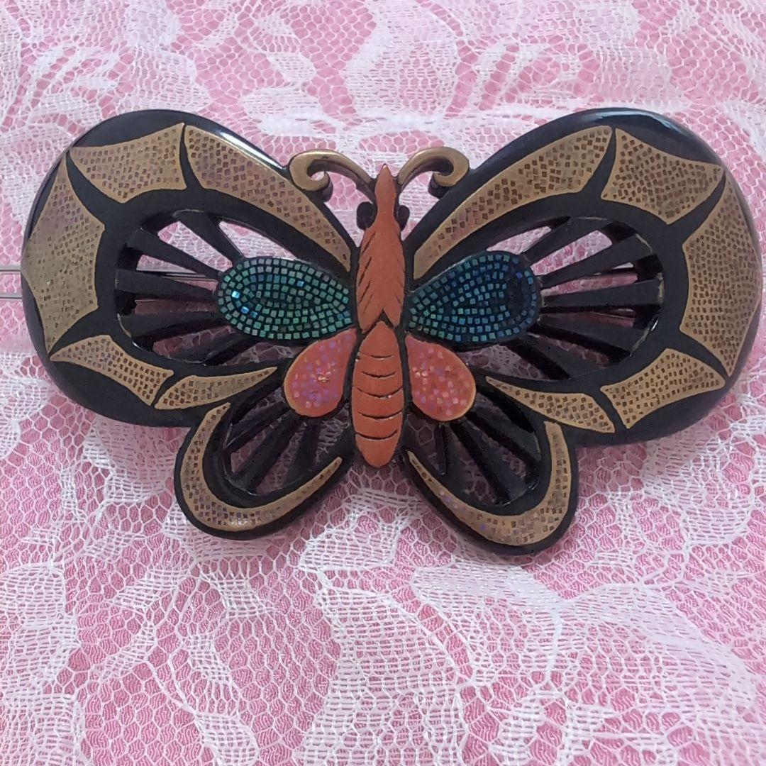 本鼈甲蒔絵螺鈿蝶モチーフ髪留め