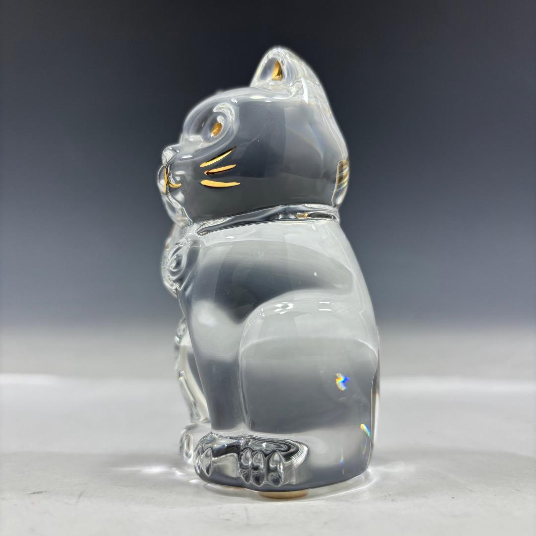 美品【バカラ本物】置物/まねき猫/クリスタル/クリア×ゴールド