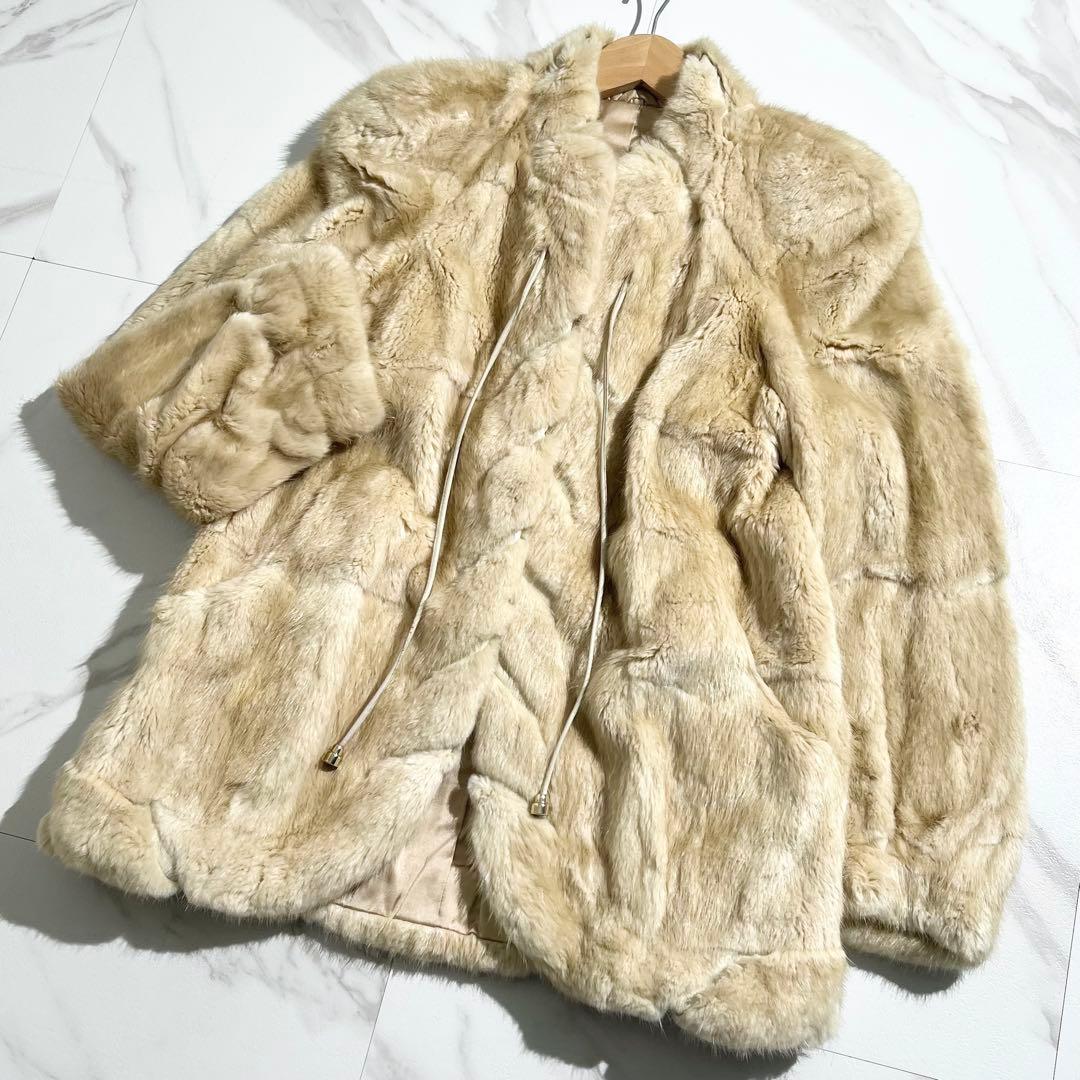 希少✨ パールミンク ファーコート ハーフ丈 ストリングコード L相当 本毛皮