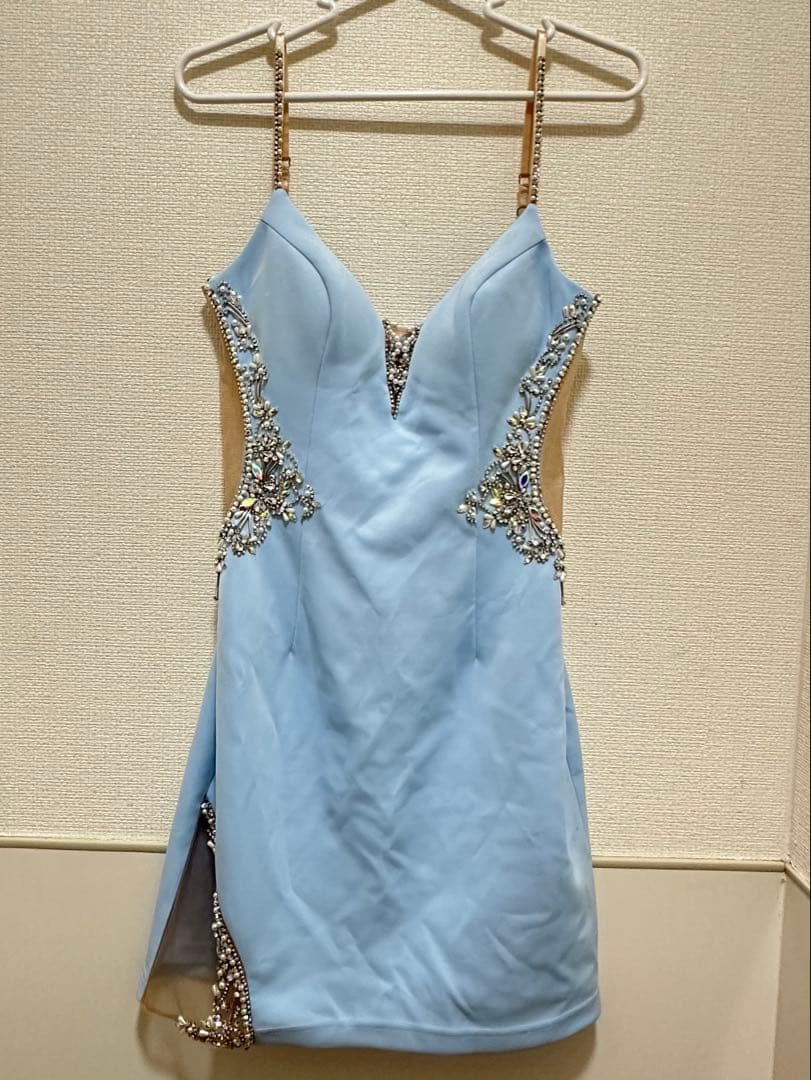 AR ドレス Mサイズ 水色 ビジュー キャバドレス スリット
