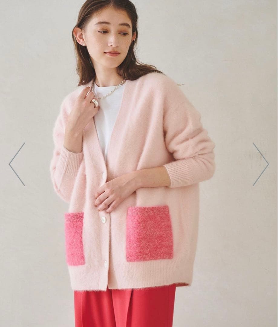 美品 UNITED ARROWSフォックスカシミヤ ミドル カーディガン ピンク