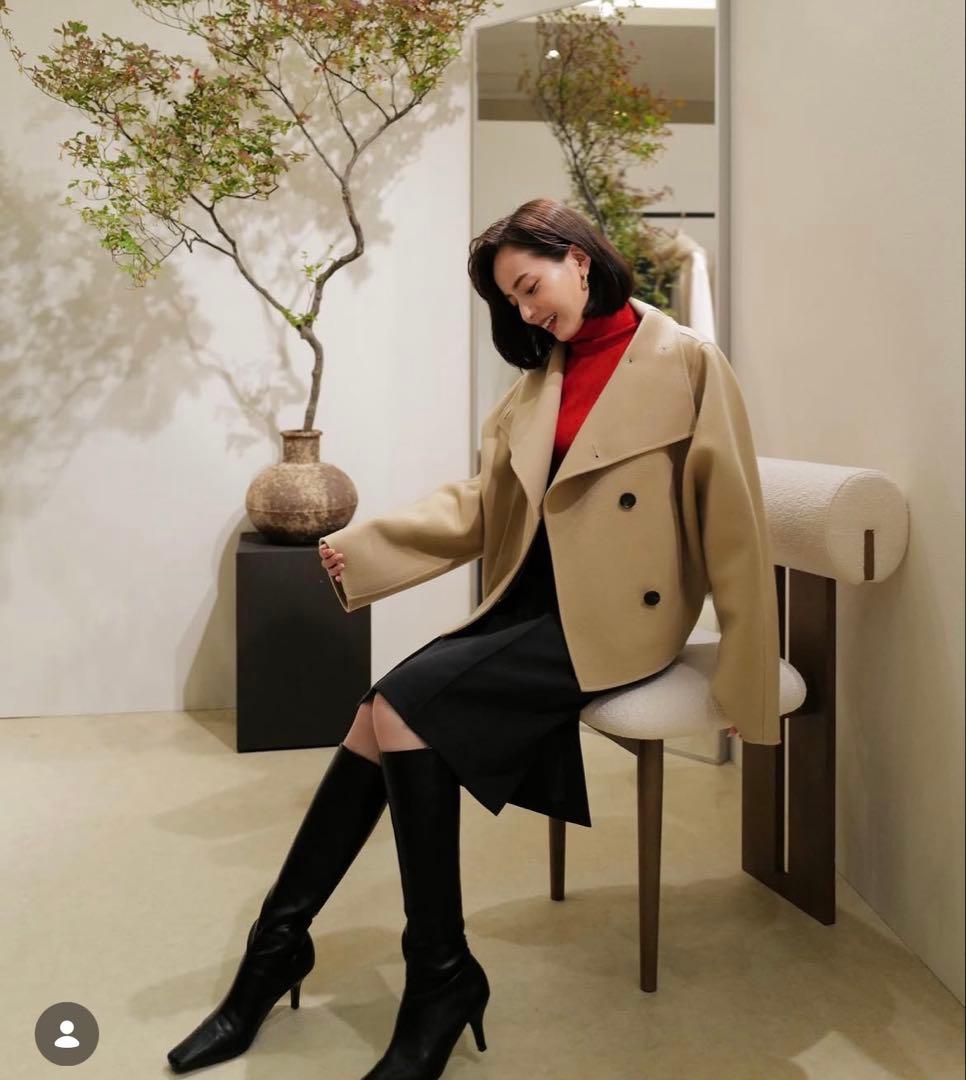 anuans スタンドネックリバーショートコート