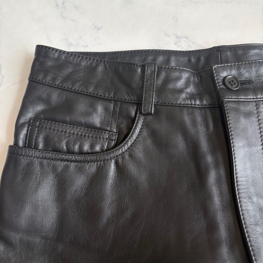 新品 Paul Smith レザーパンツ 牛革 裏地付 柔らかい 黒 30
