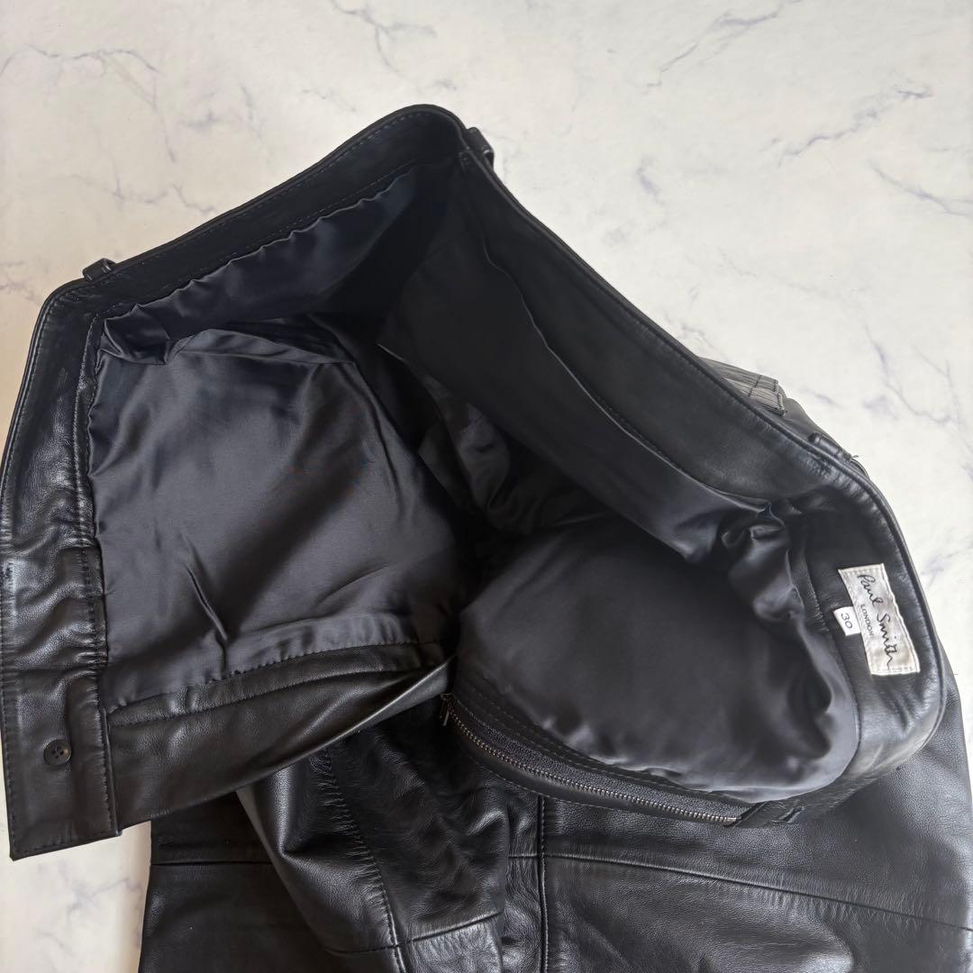 新品 Paul Smith レザーパンツ 牛革 裏地付 柔らかい 黒 30