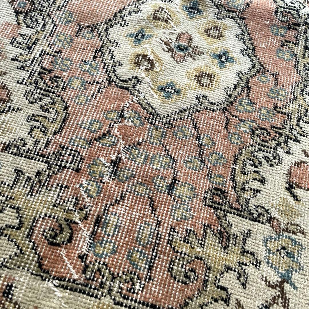 118×207 フローラルメダリオン　スモーキーピンク　トルコヴィンテージラグ