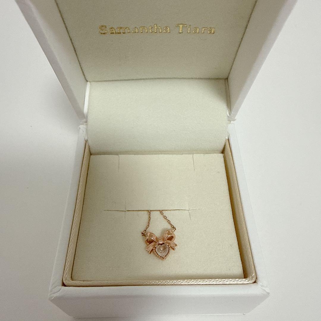 Samantha Tiara リボンモチーフ ハートストーン ネックレス K10