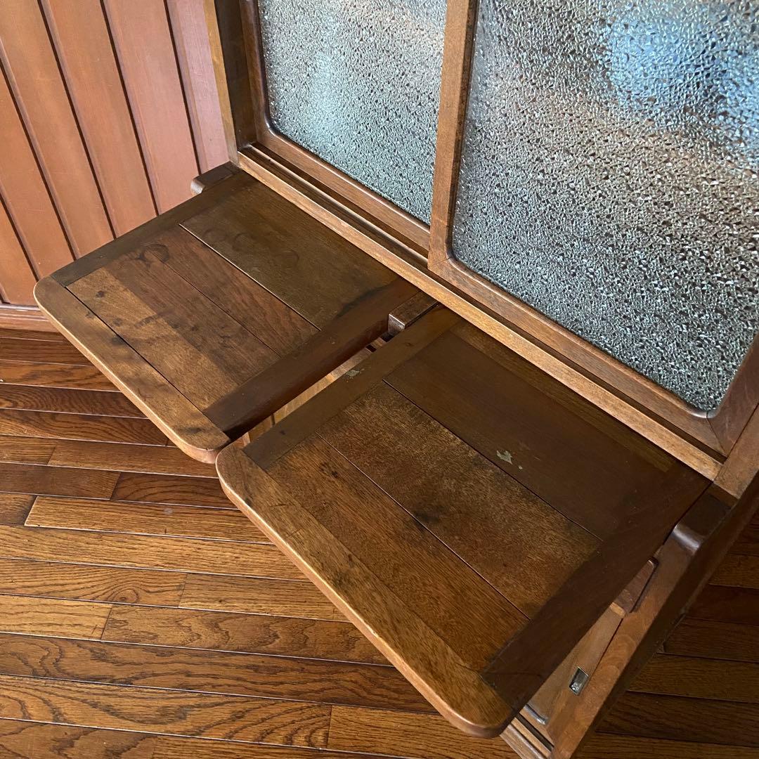 アンティーク　食器棚　置き台付き　希少な棚　ダイヤガラス　戸棚　昭和レトロ