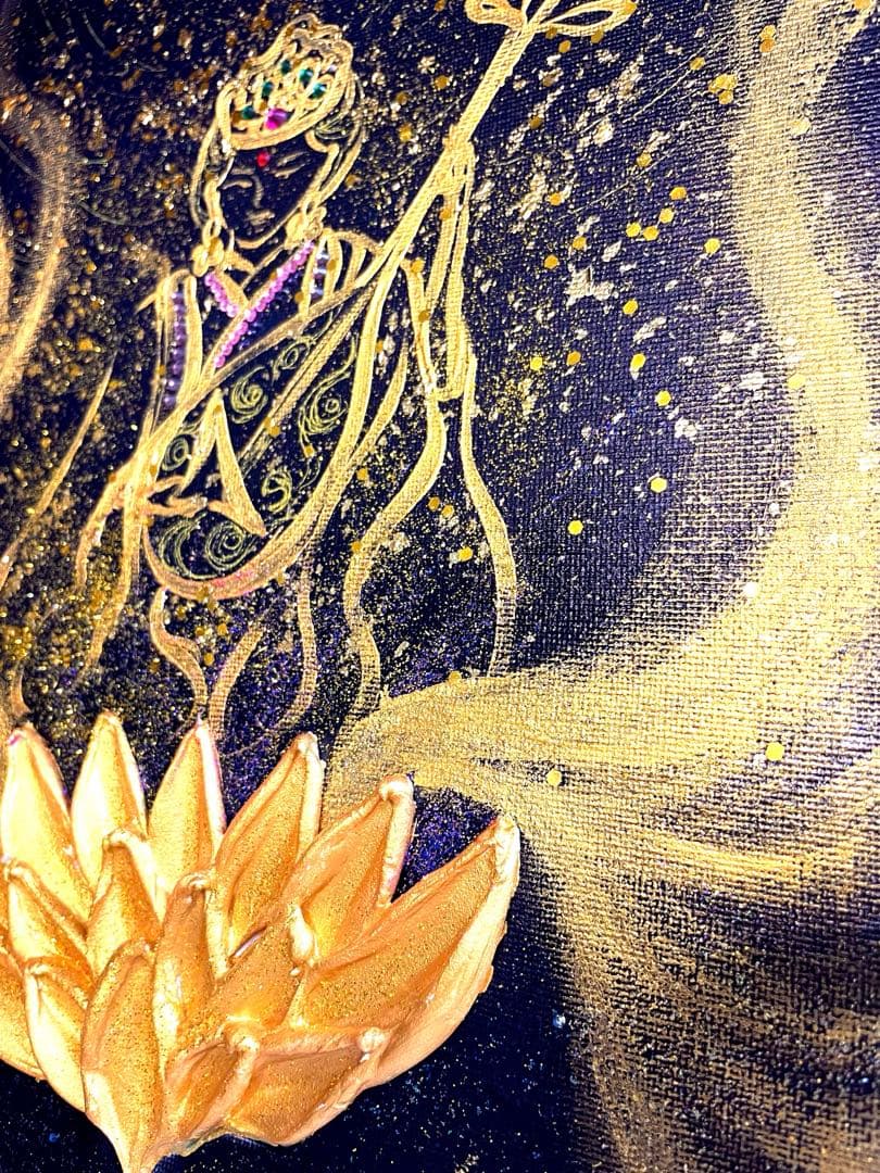 開運絵画　弁財天様　龍神様　金箔　白龍　金龍　紫龍　招福の花　24金