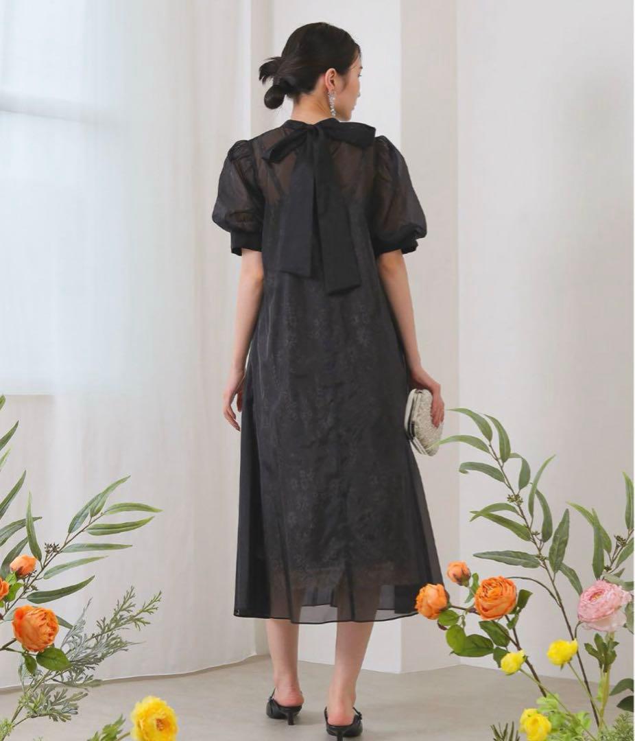 kana カナ Aライン　シアー　バックリボン　ワンピース　お呼ばれ　結婚式　S