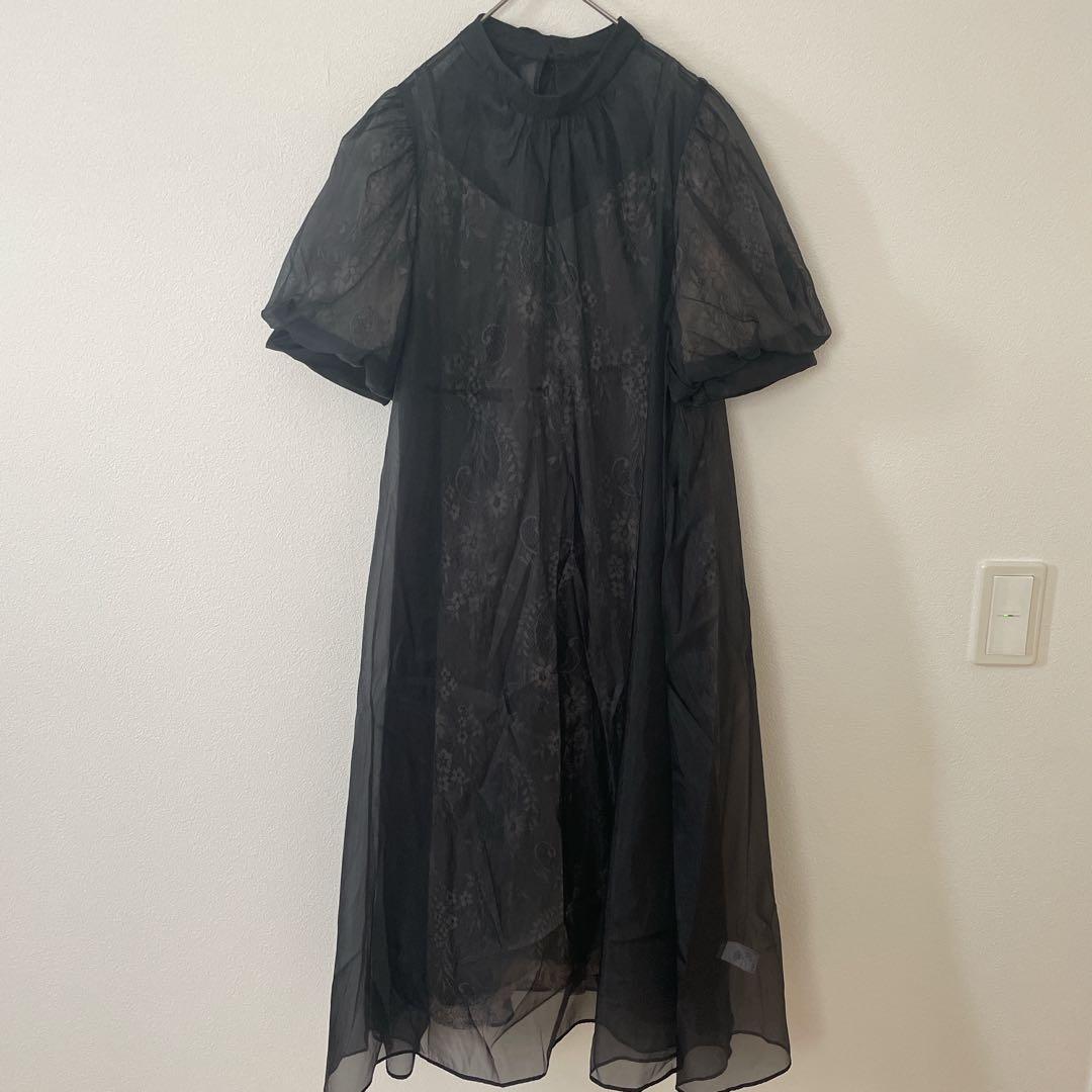 kana カナ Aライン　シアー　バックリボン　ワンピース　お呼ばれ　結婚式　S